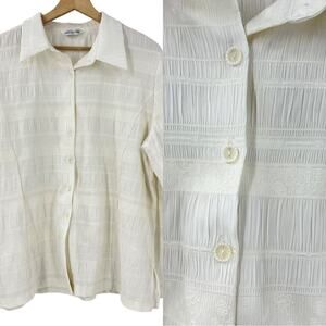 Misook Rouched Paisley Buttondown Shirt Sz L